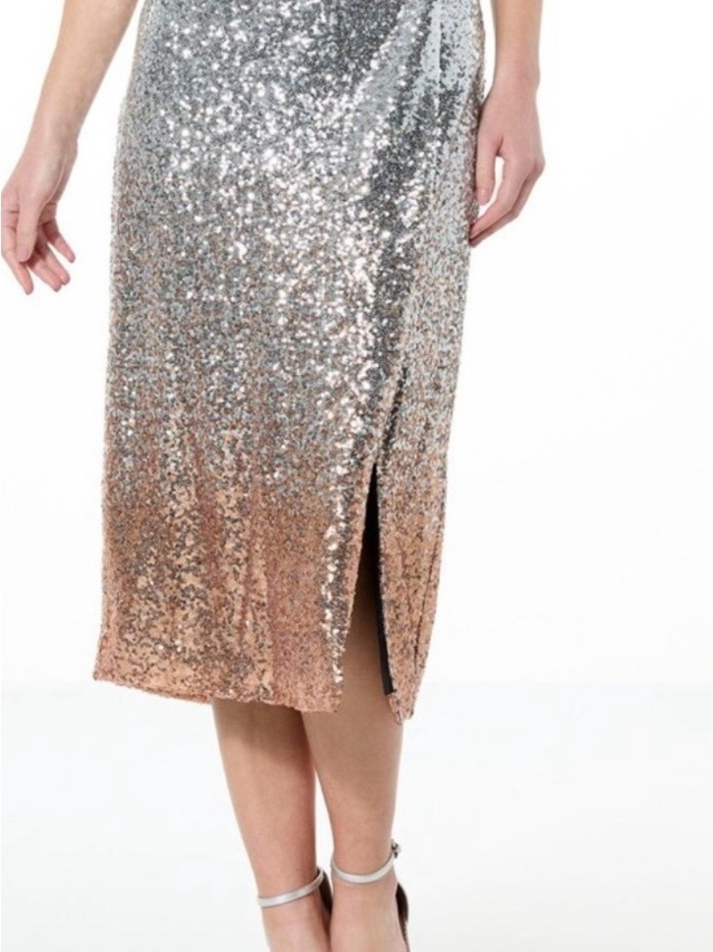 Nordstrom Sequin Ombre Midi Skirt - Silver to Rose